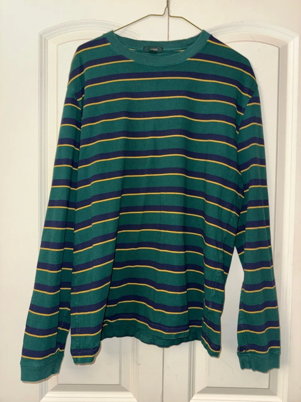 💜J.Crew Striped Long Sleeve Shirt – Green & Navy | Size M